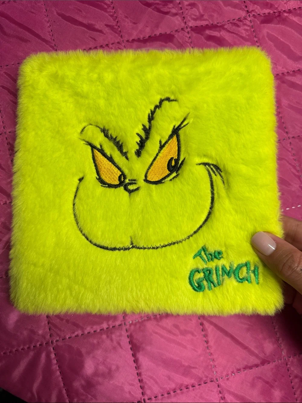 New The Grinch Fuzzy Neon Green Square Pouch